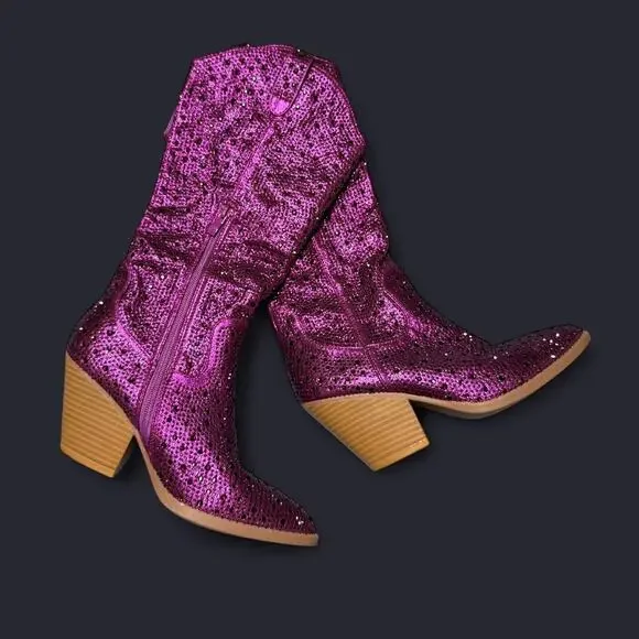 Purple sequin sparkle cowboy/cowgirl boots - Picture 1 of 6